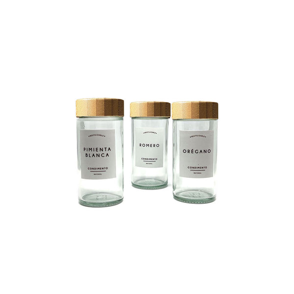 Especieros Minimal Transparente Tapa de Bambu