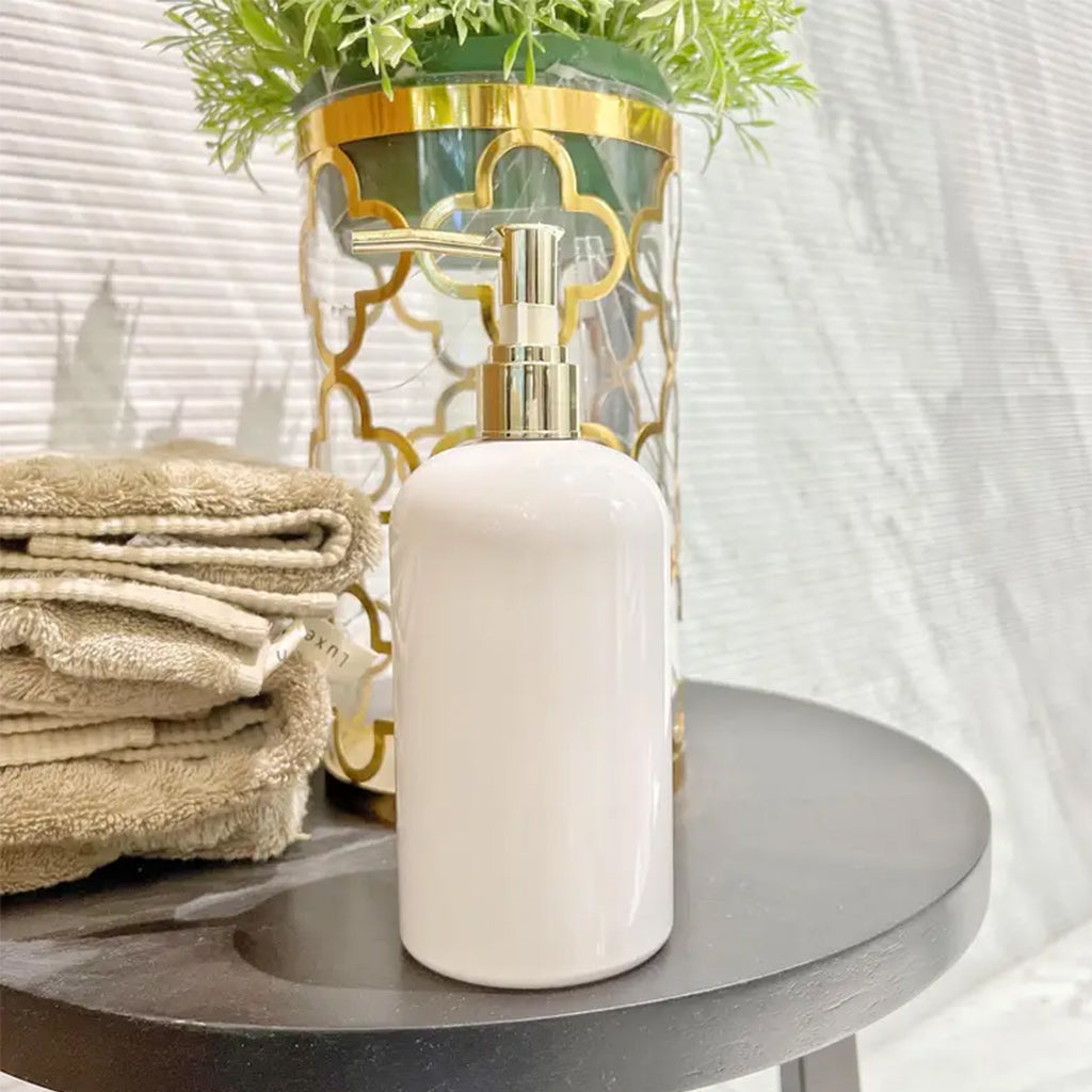 Frasco de Plastico Blanco con Dispensador Dorado 500ML