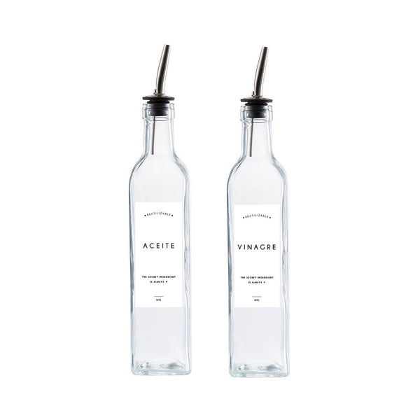 Set Botellas Aceite y Vinagre Minimal con Decantador