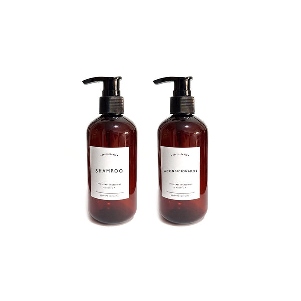 Set 2 Frascos de Plastico Cabello Ambar 300ml