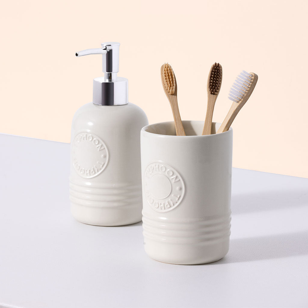 Set Dispensador y Vaso Living Cream