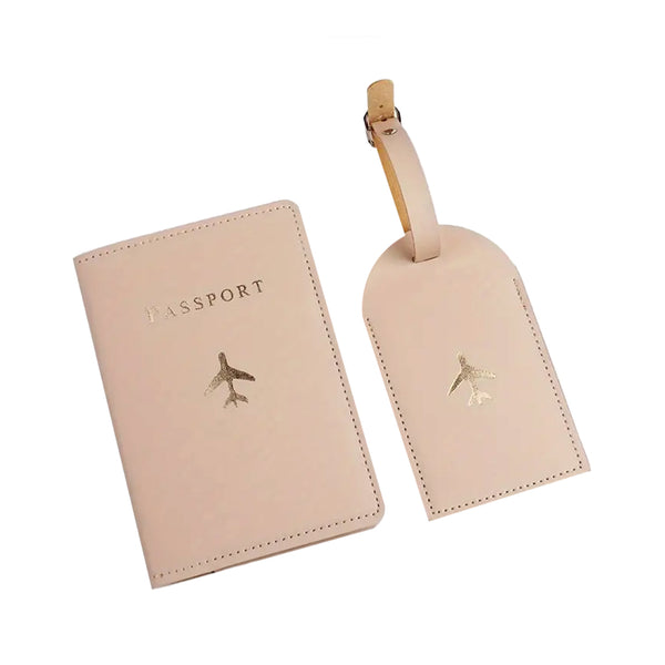 Set Travel Tag y Porta Pasaporte Beige