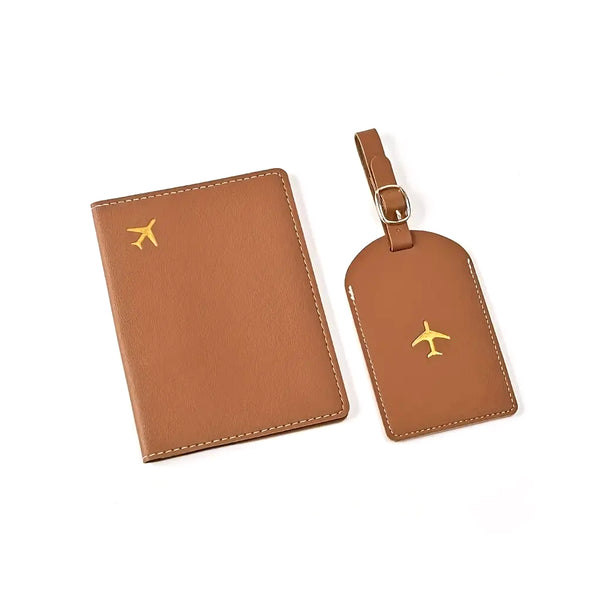 Set Travel Tag y Porta Pasaporte Camel