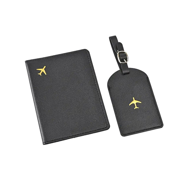 Set Travel Tag y Porta Pasaporte Negro